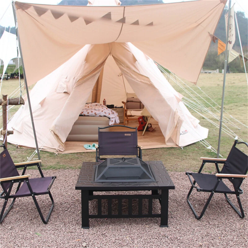 (image for) [USA Direct] Fire Pit 32'' Wood Burning Firepit Metal Square Outdoor Fire Tables SteelFire Pit Bowl with Spark Screen Cover, Poker Log Grate for Patio Camping Backyard Garden Picnic, 8866